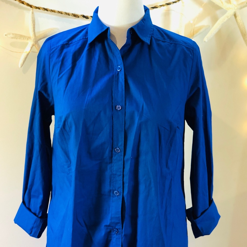 Roaman’s Plus Blue Tunic Button Down L/S Shirt 12W